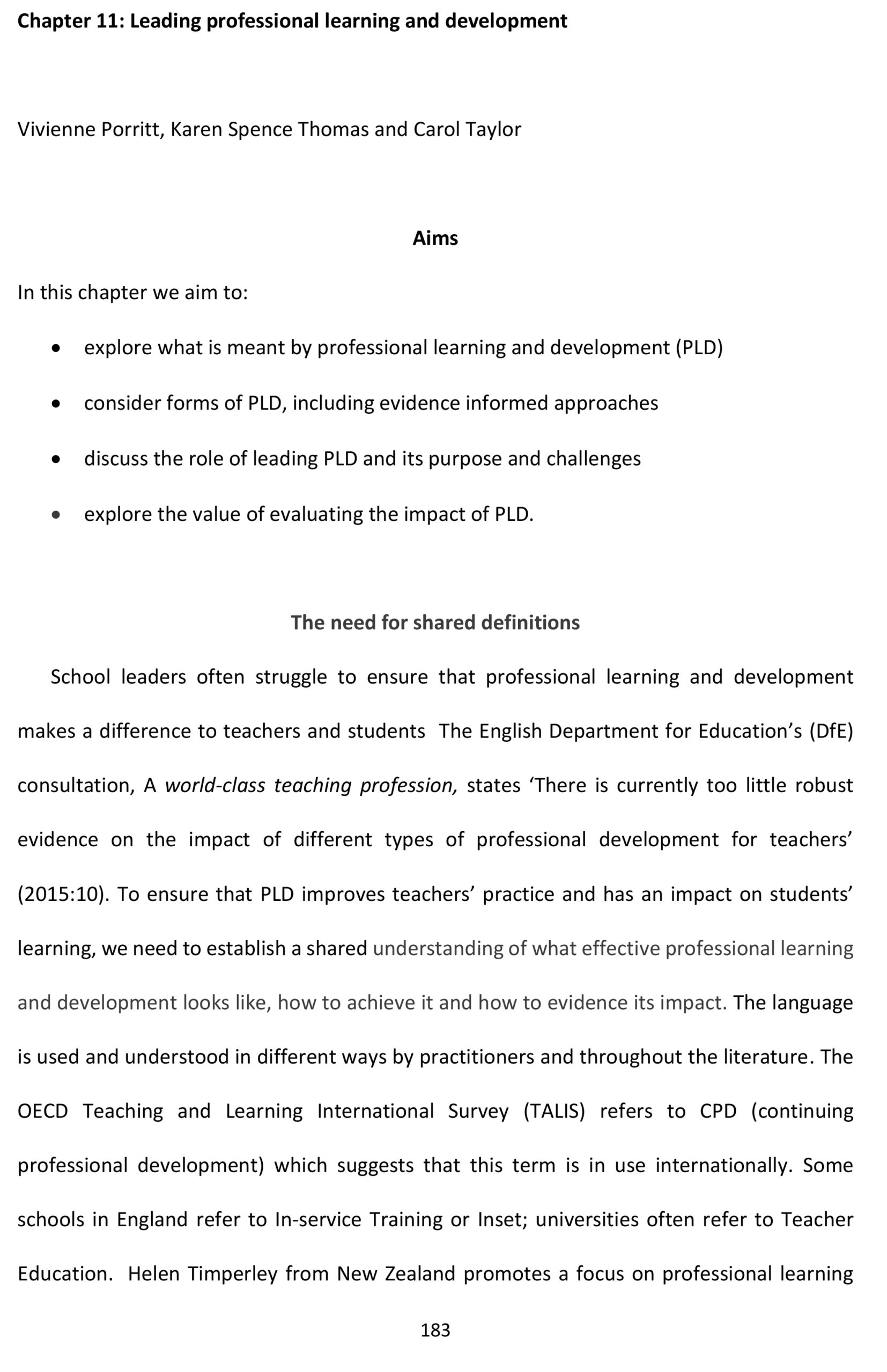 Leading Professional Learning and Development